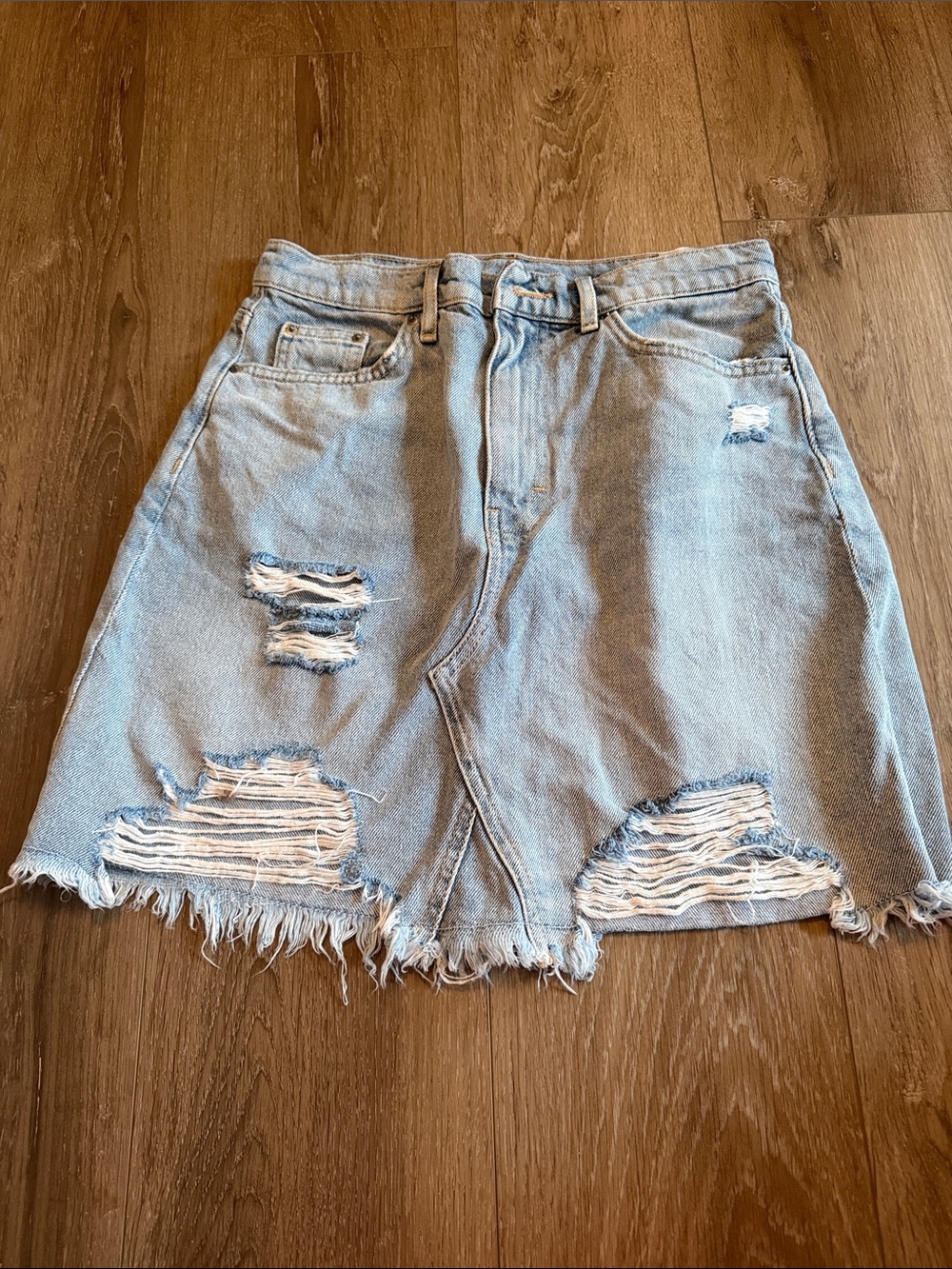 Divided Light Blue Distressed Denim Mini Skirt